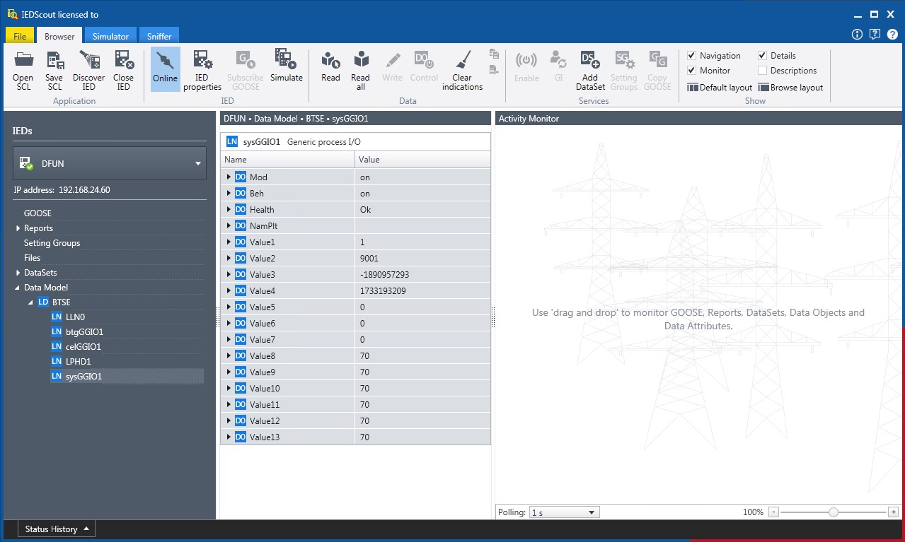 DFUN IED data model and activity monitoring capabilities within the IEDScout tool DFUN Model data IED dan kemampuan pemantauan aktivitas dalam alat IEDScout