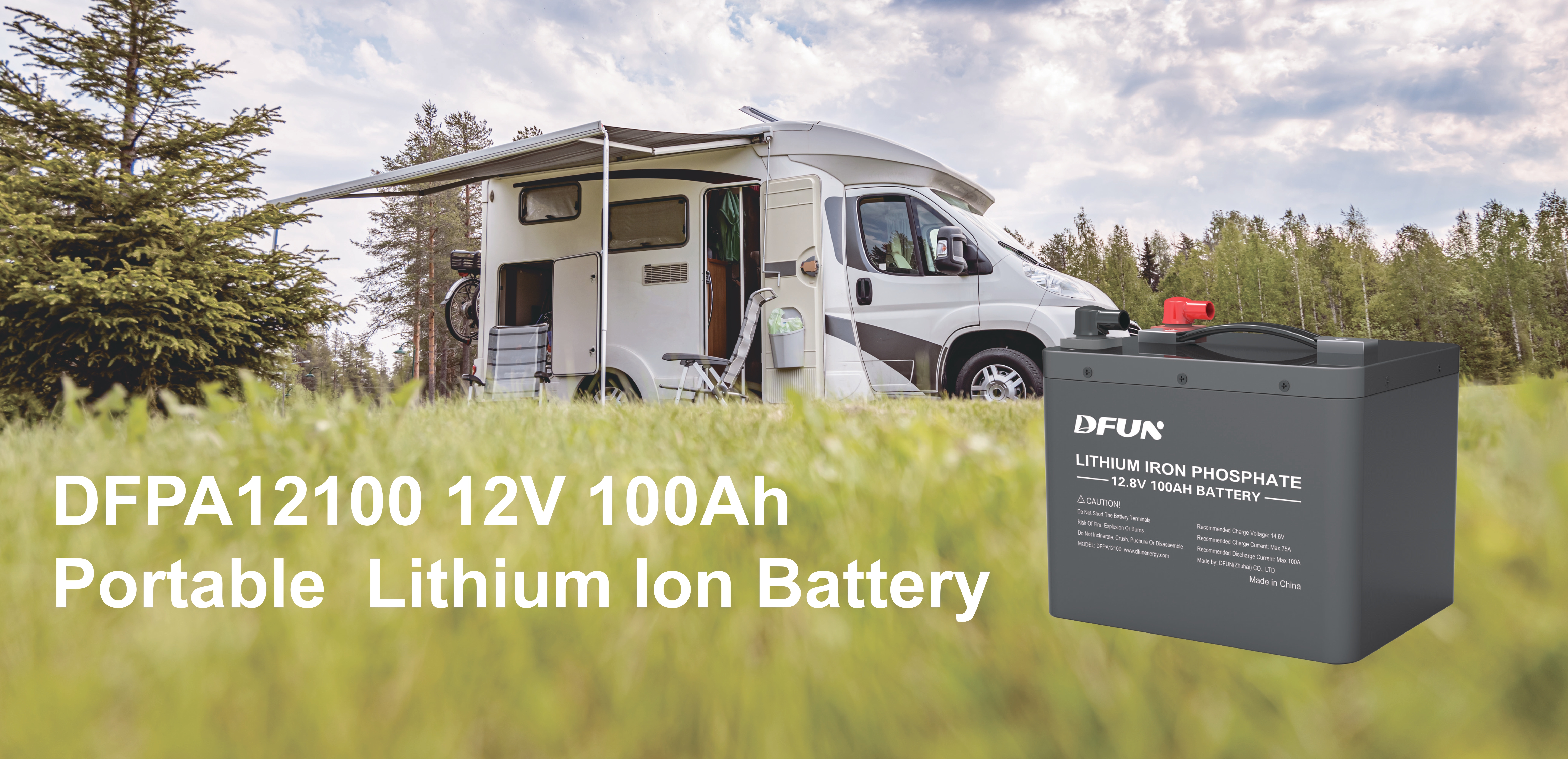 DFPA12100 Baterai Lithium Ion Portabel 12 Volt 100Ah Menuju